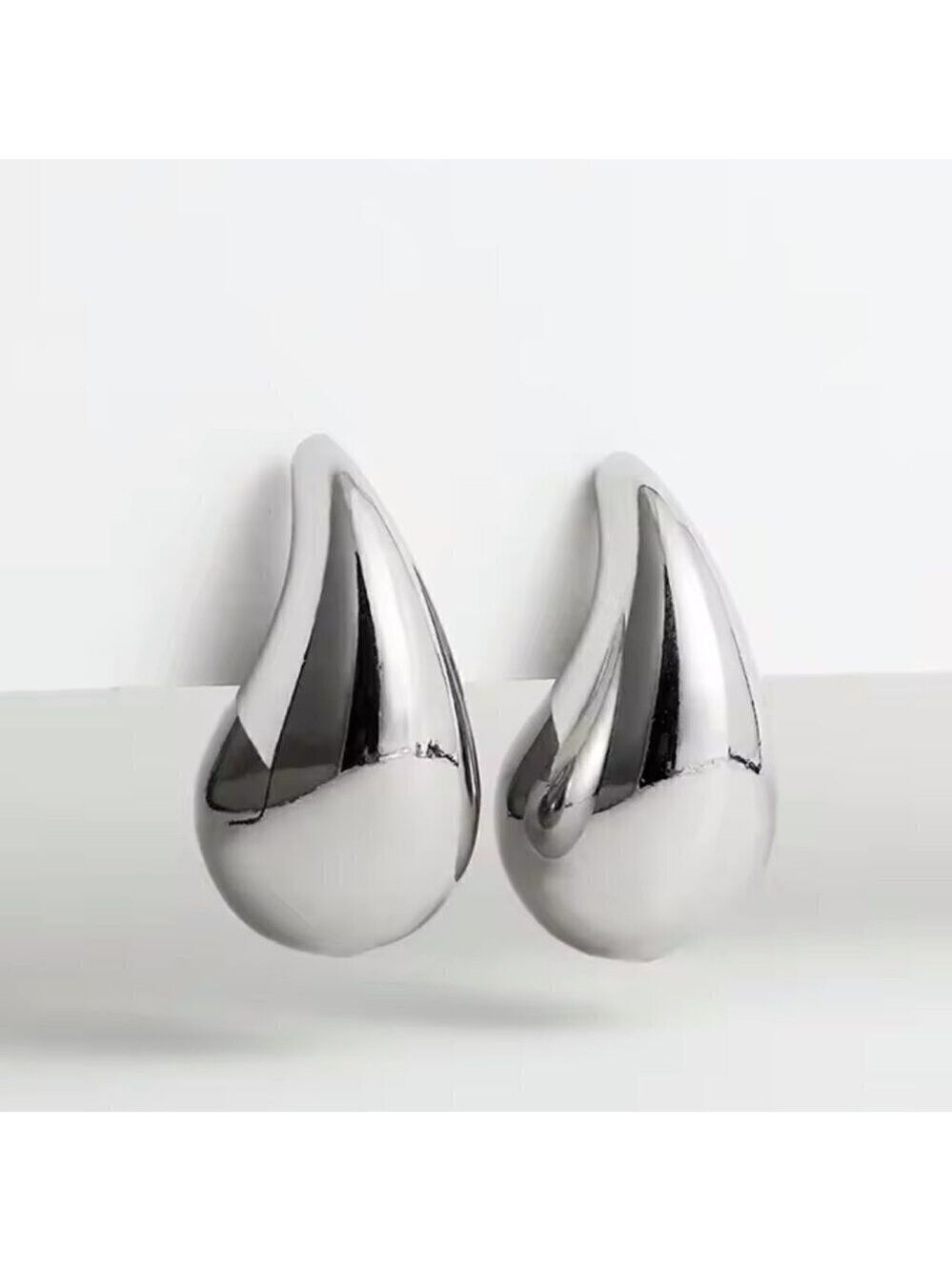 Silver Tone Chunky Water Drop Earrings #1382
